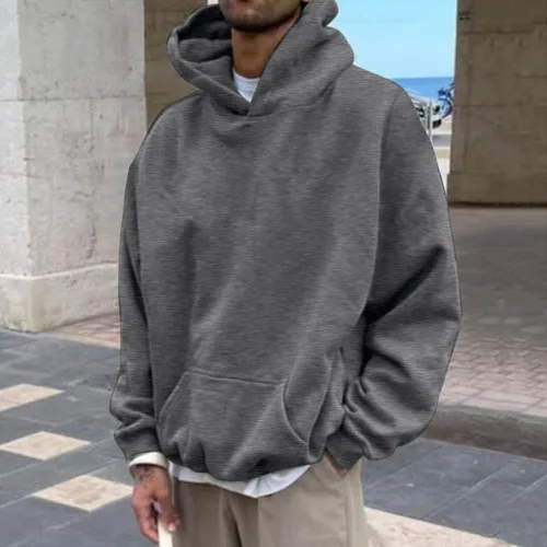 Vista 2 de eguiwyn Sudadera con capucha para hombre, sudadera de ajuste holgado, manga larga, cuello redondo, ligera, con bolsillo