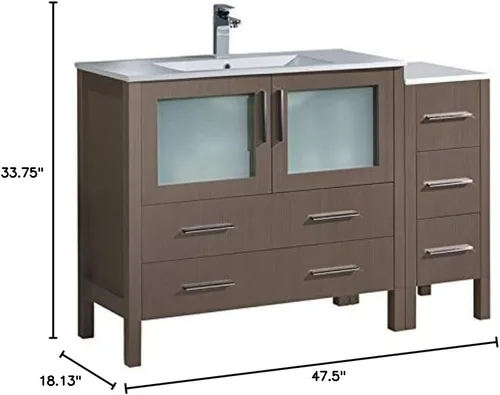 Vista 3 de Fresca Torino - Mueble de baño moderno de roble gris de 48 pulgadas con fregadero integrado