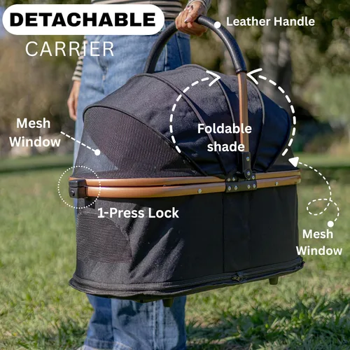 Vista 4 de Cochecito para mascotas para perros y gatos pequeños, plegable para perros pequeños/medianos y gatos de hasta 50 libras, transportador extraíble