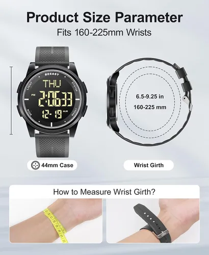 Vista 43 de Beeasy - Reloj digital de pulsera resistente al agua con cronómetro, alarma, cuenta regresiva, doble zona horaria, ultrafino, pantalla angular muy