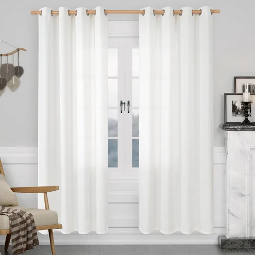 Vista 14 de LAMIT Cortinas de Lino Blancas Semitransparentes para Dormitorio, Paneles Filtrantes de Luz, Cortinas de Lino con Ojales de Protección de Privacidad