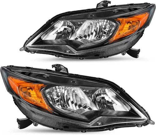 Vista 10 de JSBOYAT Conjunto de faros halógenos para Honda Civic Coupe 2014-2015 de 2 Carcasa negra con reflector ámbar