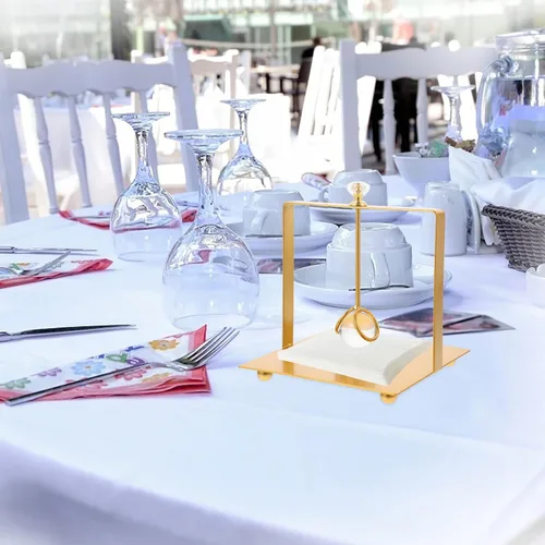Vista 6 de Metal Napkin Holder Stand, Freestanding Tissue Organizer, Gold Square Paper Napkin Holder for Dining Table, Kitchen, Restaurant Use