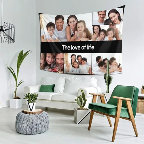 Vista 15 de Nsipan Tapiz personalizado para subir imágenes, texto fotográfico, decoración de pared, colección de collage de dormitorio, decoración