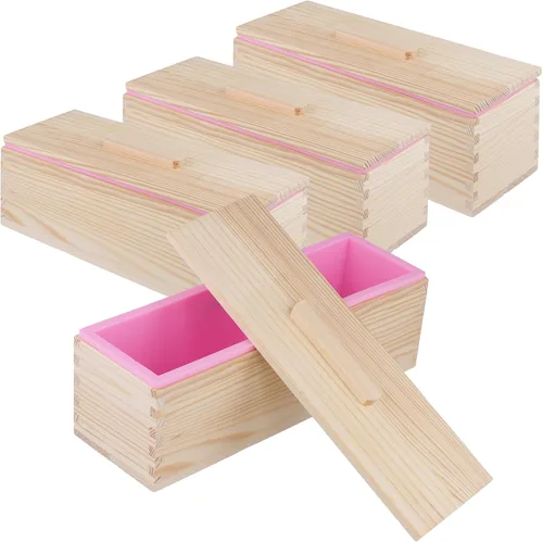 Vista 8 de Kit de jabón de silicona de 47 onzas, 3 piezas de jabón de silicona rectangular verde con 3 cajas de madera y 3 tapas, suministros de bricolaje