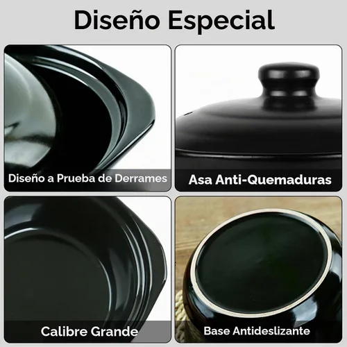Vista 4 de Olla de arcilla de 3.4 cuartos para cocinar con tapa para placa de Negro 3.2L