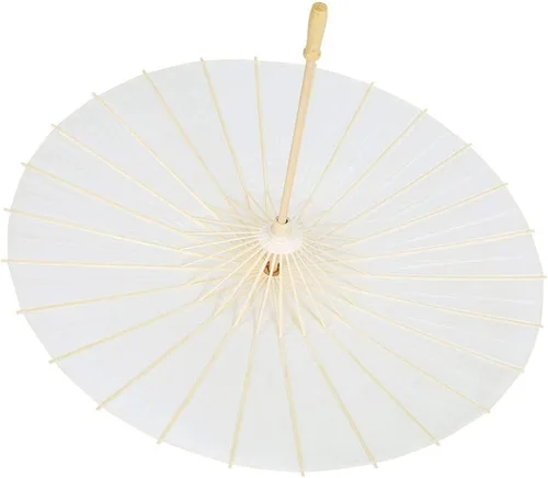 Vista 9 de Paraguas de papel paraguas aceitado de papel blanco para bricolaje arte chino paraguas de danza clásico sombrilla oriental con mango de madera
