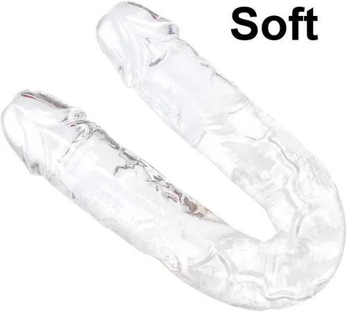 Vista 3 de Consolador doble pequeño de 11.8 x 1.3 pulgadas, jalea transparente, consolador largo anal realista, pene con venas y glande para adultos, juguetes