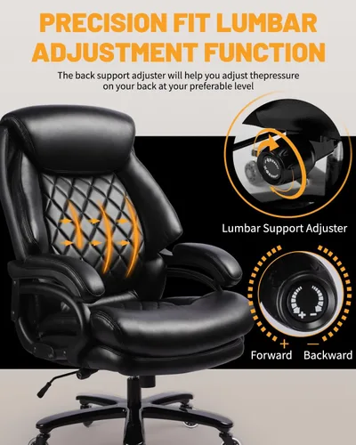 Vista 5 de Silla de oficina ejecutiva grande y alta con soporte lumbar ajustable, asiento extra ancho, silla de escritorio de computadora resistente