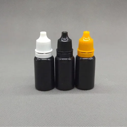 Vista 3 de Snadulor 60 botellas vacías de plástico negro con gotero exprimible de 0.2 fl oz con tapa protectora, botella de gotas para los ojos (tapa verde)