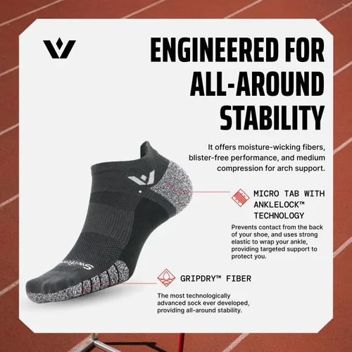 Vista 5 de Swiftwick - Calcetines antideslizantes para correr FLITE XT invisibles, calcetines de golf, máxima estabilidad Negro