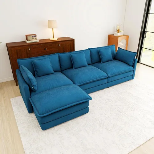 Vista 131 de Sofá Loveseat Grande en Beige y Blanco de 194.8 cm, Sofás Seccionales de 2 Plazas Grandes para Sala de Estar, Sofá Seccional Modular de Tela