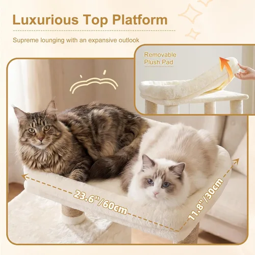 Vista 6 de Heybly Árbol para gatos de 68.1 pulgadas con plataforma superior de gran tamaño y base ancha, torre para gatos grandes de interior con 2