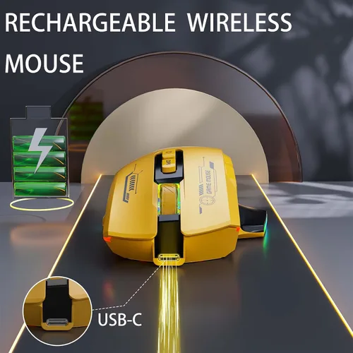 Vista 2 de Mouse inalámbrico, mouse recargable, mouse ergonómico con 4 DPI ajustables hasta 2400, luces de respiración RGB, compatible con laptop, Chromebook