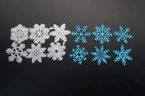 Vista 3 de Troqueles de metal para cortar copos de nieve, diseño de copos de nieve de seis formas diferentes, plantillas de plantillas para álbumes de recortes