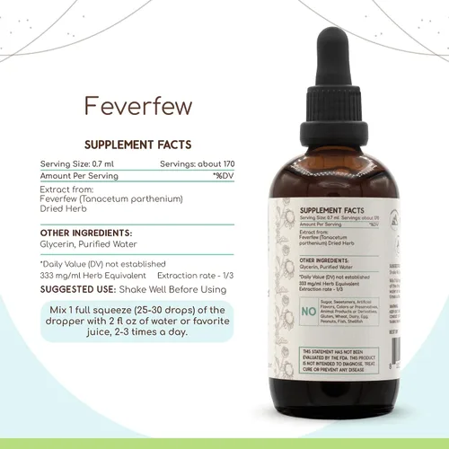 Vista 3 de Feverfew B120 - Tintura de extracto de hierbas sin alcohol, gotas líquidas concentradas, matricaria natural (Tanacetum parthenium) (4 onzas líquidas)