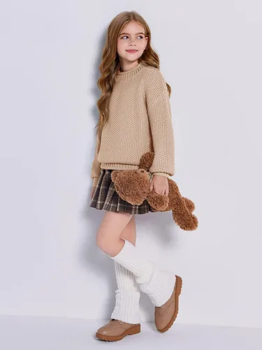 Vista 4 de Imily Bela Suéteres de Cuello Alto para Niñas Niños Ropa de Punto con Manga Murciélago Suéter Grueso Pullover Jumper A-Apricot