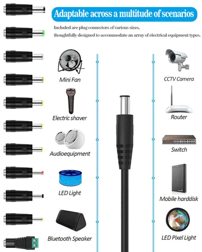 Vista 3 de Cable de alimentación USB a CC de 5 V, enchufe de CC de 0.217 x 0.083 in, cable de carga con 11 conectores de enchufe intercambiables, adaptadores