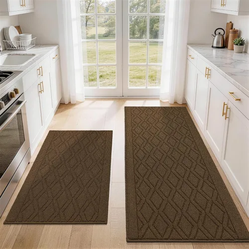 Vista 9 de COSY HOMEER Tapete de cocina antideslizantes, absorbentes para el piso, alfombra de cocina lavable, tapete de pie para fregadero, alfombra de Beige