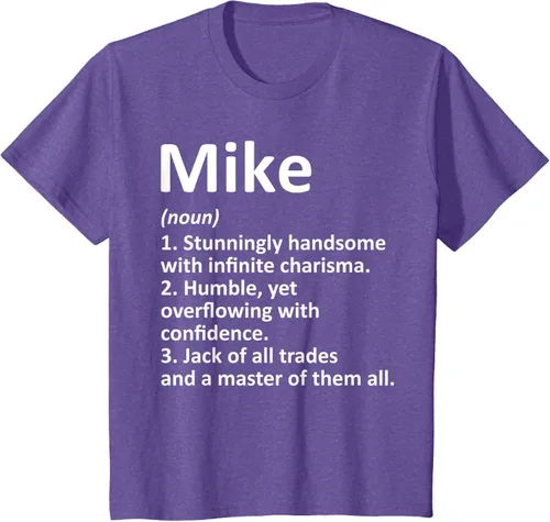 Vista 54 de MIKE Definition - Camiseta divertida para regalo de cumpleaños con nombre personalizado, Negro, S