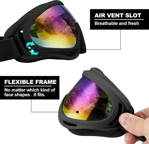Vista 4 de Gafas de esquí, gafas de motocicleta, paquete de 3 gafas de snowboard para hombres, mujeres, adultos y jóvenes