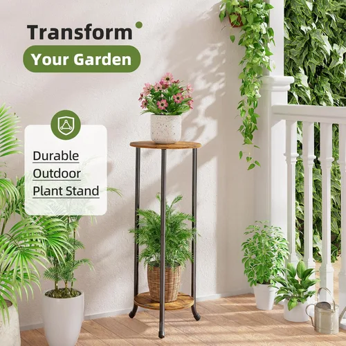 Vista 4 de Simple Trending Soporte para plantas para interiores y exteriores, 29.4 pulgadas de alto, estante de almacenamiento de flores, juego de 2, estante