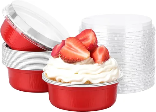 Vista 10 de Beasea Disposable Ramekins with Lids, 50 Pack 8oz 235ml Aluminum Foil Baking Cups with Lids, Aluminum Creme Brulee Ramekins Muffin Cupcake Pudding