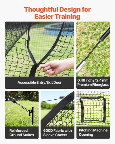 Vista 4 de VEVOR Baseball Batting Cage,Carbon Steel/Fiberglasss Portable Batting Cage