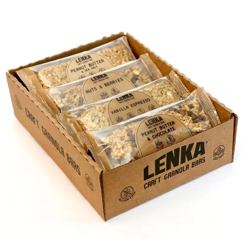 Vista 10 de Lenka Discovery - Paquete de 12 bocadillos de granola con alto contenido de fibra, caramelo salado, bayas omega, vainilla expreso, mantequilla