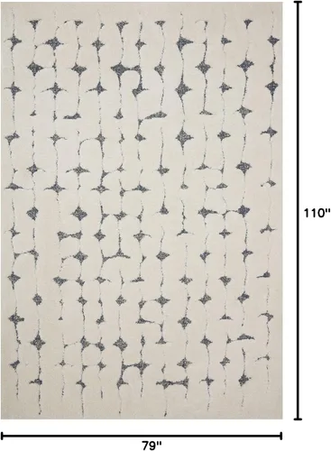Vista 3 de Loloi Hagen Collection HAG-04 - Alfombra de área de 6 pies y 7 pulgadas x 9 pies 2 pulgadas, color blanco y azul marino Blanco / azul marino