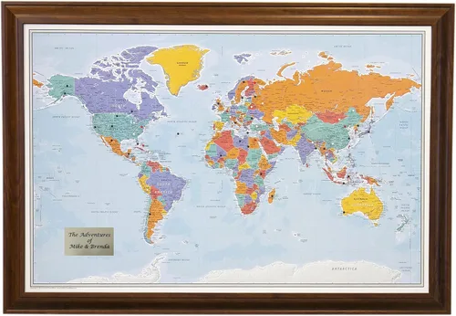 Vista 26 de Póster personalizado en lienzo enrollado con mapa del mundo, arte de pared con chinchetas – Grande 24" x 36" mapa del mundo de océanos azules