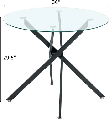 Vista 2 de Mesa de comedor redonda, mesa de cocina de vidrio de 36 pulgadas para 4 personas, mesa de comedor de vidrio templado con patas de metal plateadas