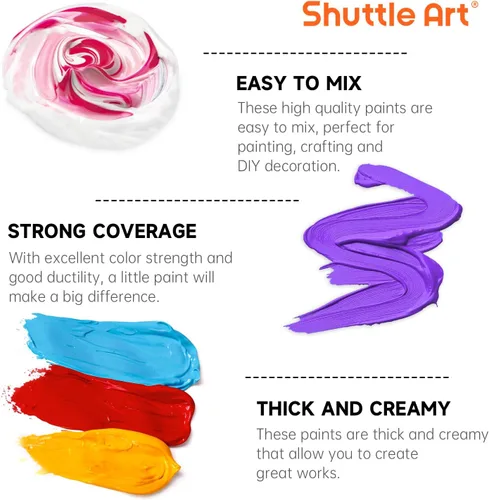 Vista 5 de Shuttle Art 12 colores de pintura acrílica, botellas de 250 ml/8.45 oz, juego de pintura acrílica, pigmentos ricos, suministros de pintura a granel