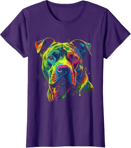 Vista 10 de Pit Bull Mom Dog Lover - Camiseta artística para mujer, Negro