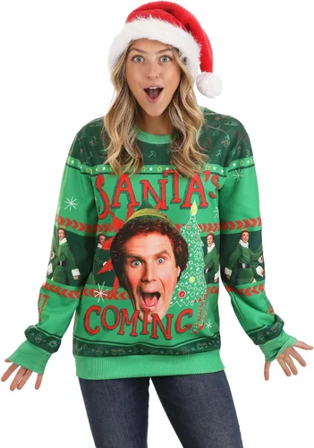 Vista 5 de Fun Costumes Sudadera navideña fea de elfo de Papá Noel para adultos