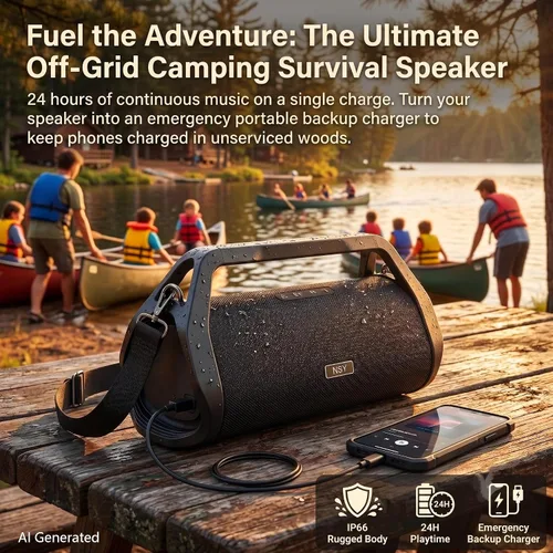 Vista 5 de Altavoz retro Bluetooth Boombox, sin luz, resistente IP66, resistente al agua, para campus al aire libre con graves intensos, tiempo de reproducción