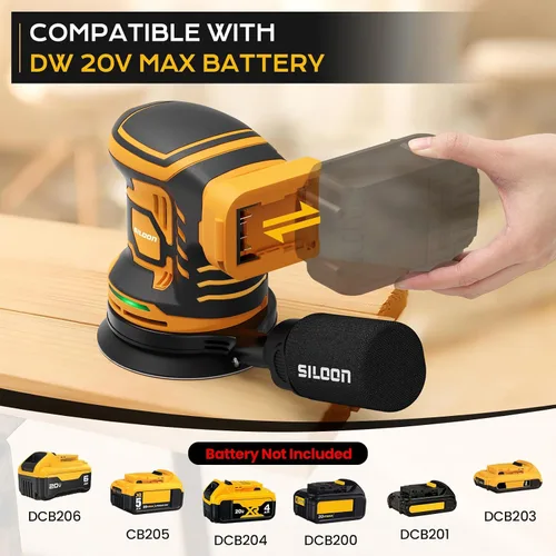 Vista 3 de Lijadora Orbital Aleatoria Inalámbrica Compatible con Dew 20V Max, Lijadora Orbital sin Escobillas de 5 Pulgadas con 19000 RPM 6 Velocidades
