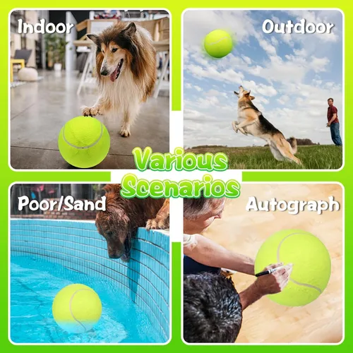 Vista 7 de LIXADA Pelota de tenis gigante de gran tamaño de 9.5 pulgadas para niños y adultos, diversión de mascotas (enviada desinflada)