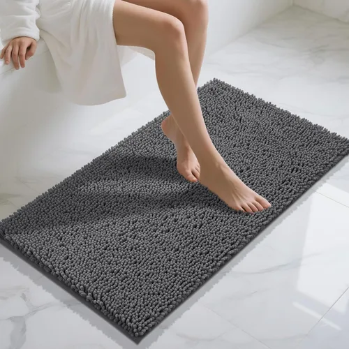 Vista 54 de Yimobra Tapetes de baño lavables, de chenilla súper suave y absorbente, para suelo y alfombra, de secado rápido, antideslizante, para bañera y Beige