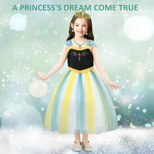 Vista 4 de Acecharming Girls Princess Dress Anna Cosplay Costume Elsa Princess Dress for Girls Kids Costume Halloween Party Dress