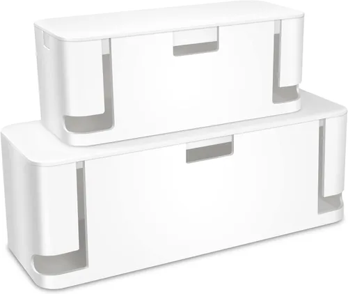 Vista 10 de ZhiYo Caja Organizadora de Cables con Tapa de Bambú, Caja de Gestión de Cables ABS Segura para TV y Computadora, Cubierta de Madera Ocultador