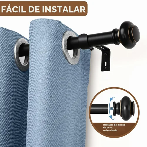 Vista 2 de SIMEWIN Barras de cortina negras para ventanas de 28 a 48 pulgadas, ajustables, decorativas, de 1 pulgada de diámetro, juego de cortineros Negro