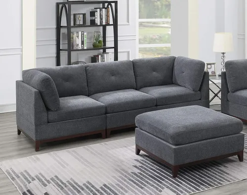 Vista 2 de Modular Sectional Sofa Set 6pc L Shaped Couch with Corner Wedges, Armless Chair and Ottoman, Chenille Fabric Tufted Back Living Room I- 6 Seat
