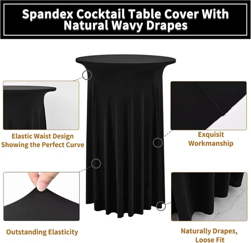 Vista 3 de 6 paquetes de faldas de mesa de cóctel redondas de 32" x 43" de elastano elástico con drapeados ondulados, fundas de mesa de cóctel ajustadas