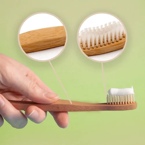 Vista 8 de Cepillo de dientes de madera de bambú natural, cerdas blancas suaves de 24k Organic- biodegradable, sin BPA, ecológico, respetuoso con el medio