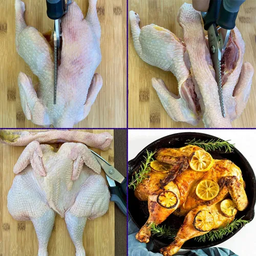 Vista 2 de Tijeras de cocina resistentes para cortar pollo, aves de corral, caza, hueso, carne, picar alimentos, con resorte