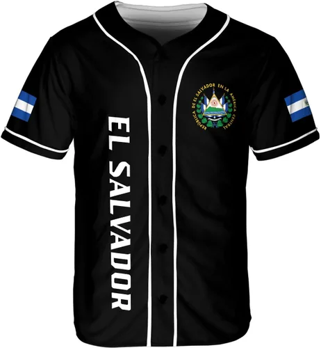 Vista 2 de MonkeyVan Camiseta de béisbol de El Salvador personalizada con nombre personalizado con la bandera salvadoreña salvadoreña, orgullo salvadoreño
