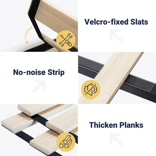Vista 6 de Allewie - Base de cama tamaño King con tapizado de terciopelo, cabecera ajustable, diseño de botones de diamante, soporte de láminas de madera, tira