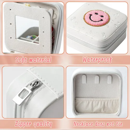 Vista 6 de Pequeño estuche de joyería de viaje preppy para mujer, mini organizador de joyas para viajes, caja de joyería de viaje preppy para anillos, aretes