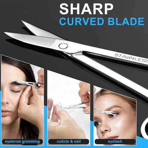 Vista 4 de Tijeras pequeñas de pelo facial para hombres y mujeres, cejas, nariz, barba, bigote, pestañas, juego de recortar el pelo de las orejas, tijeras